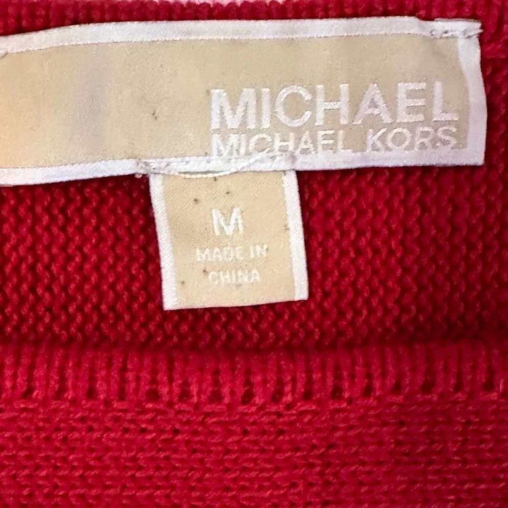 Michael Kors Red Knit Boat neck tunic Sweater Double Side Zippers Size M